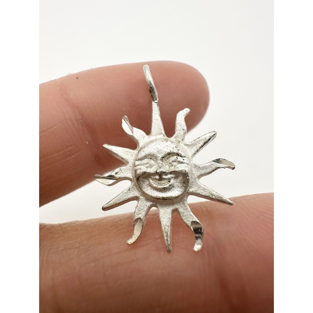 Vintage Sterling Silver Happy Sun Face Charm Pendant